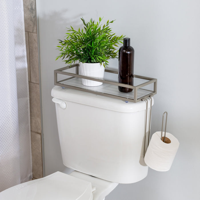 Honey Can Do Satin Nickel Over-The-Toilet Toilet Paper And Storage Tray