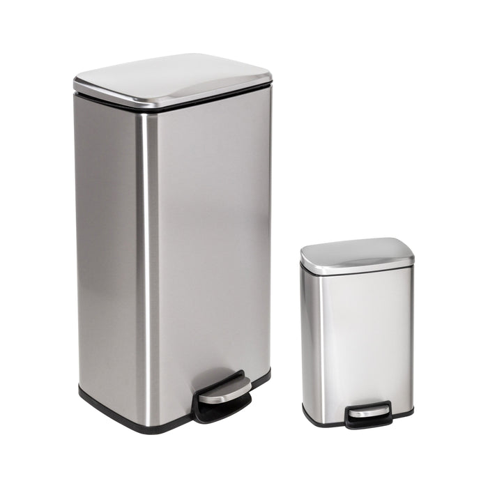 honey can do Silver 30L and 5L Stainless Steel Step Trash Cans (Set of 2)