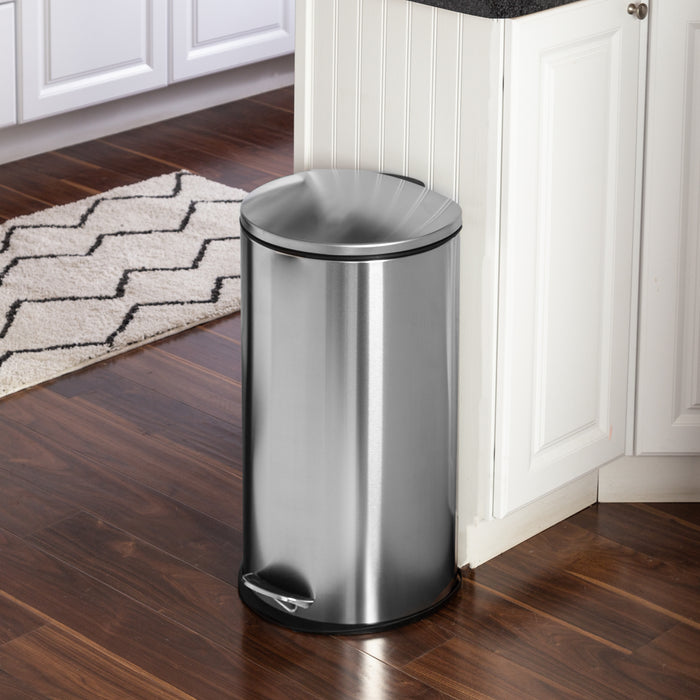 Honey Can Do Silver 30L Stainless Steel Semi-Round Step Trash Can With Lid