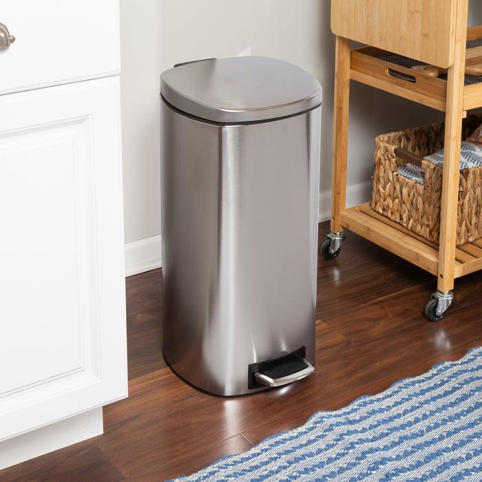 Honey Can Do Silver 30L Stainless Steel Soft-Close Step Trash Can With Lid