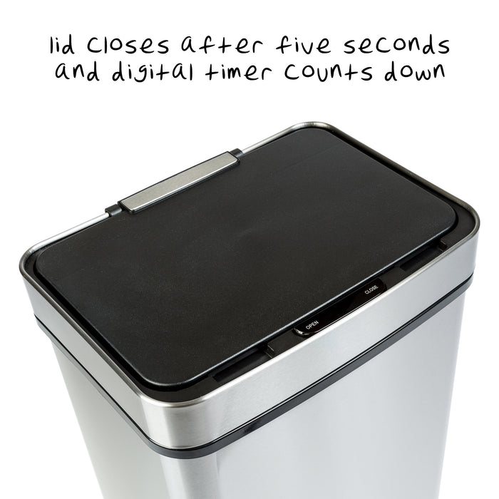 Honey Can Do Silver 50L Stainless Steel Trash Can With Motion Sensor And Soft Close