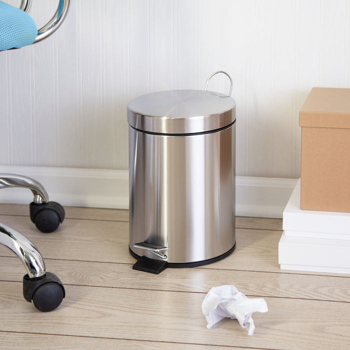 Honey Can Do Silver 5L Stainless Steel Round Step Trash Can