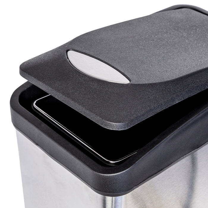 Honey Can Do Silver/Black 8L Stainless Steel Rectangular Step Trash Can