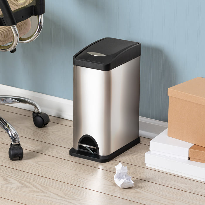 Honey Can Do Silver/Black 8L Stainless Steel Rectangular Step Trash Can