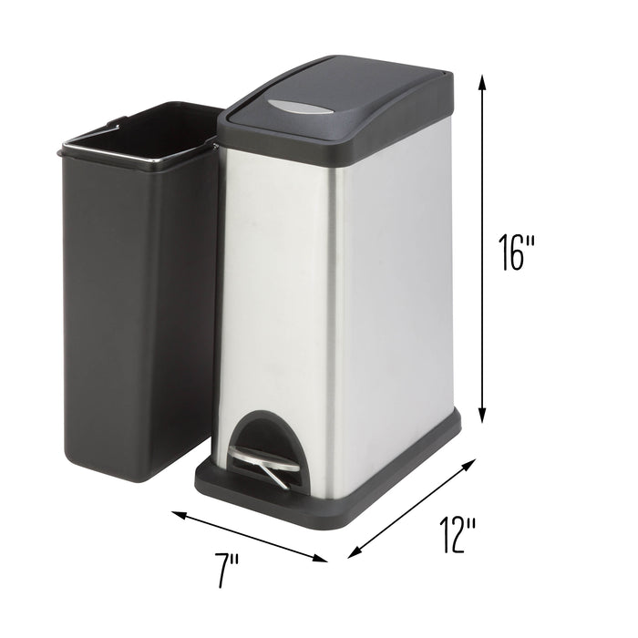 Honey Can Do Silver/Black 8L Stainless Steel Rectangular Step Trash Can