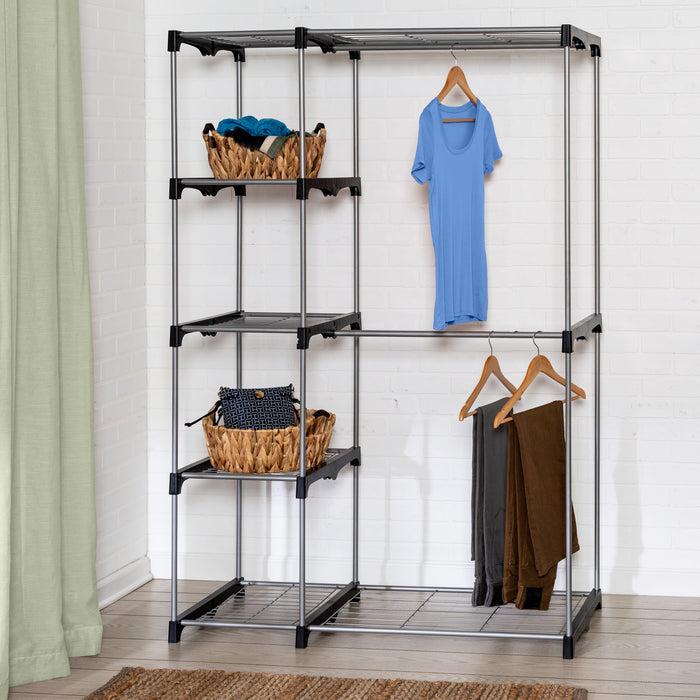 Honey Can Do Silver/Black Freestanding Closet With Double Bar And Shelves