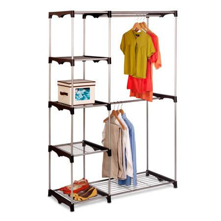 Honey Can Do Silver/Black Freestanding Closet With Double Bar And Shelves