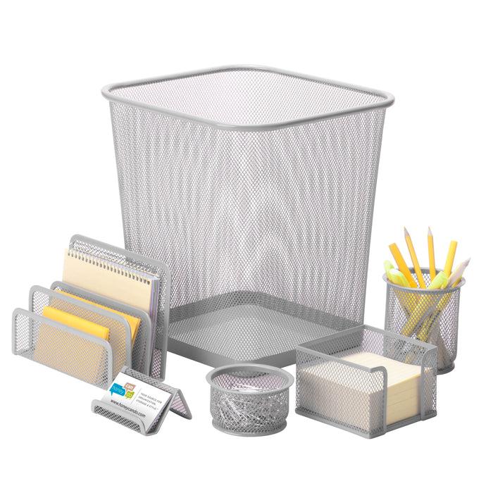 honey can do Silver Metal Mesh Desk Organizers (6-Piece Set)