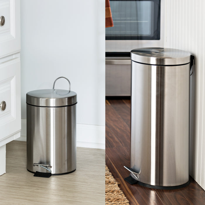 Honey Can Do Silver Stainless Steel 30L And 3L Step Trash Cans (Set Of 2)