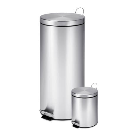 honey can do Silver Stainless Steel 30L and 3L Step Trash Cans (Set of 2)