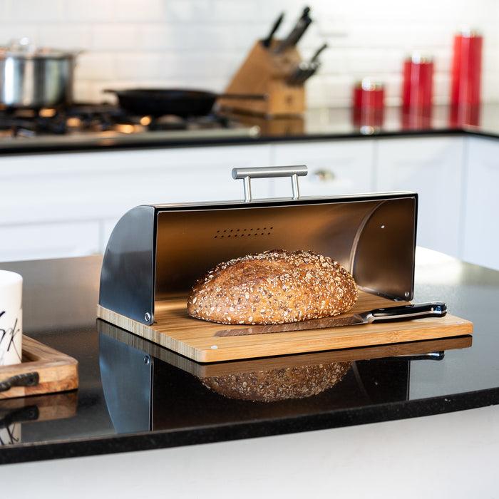 Honey Can Do Stainless Steel Bread Box With Bamboo Cutting Board