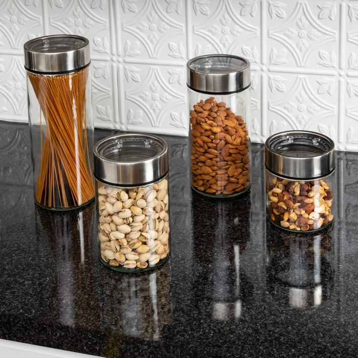 Honey Can Do Stainless Steel/Clear Glass Canisters Fresh-Date Dials (4-Piece Set)