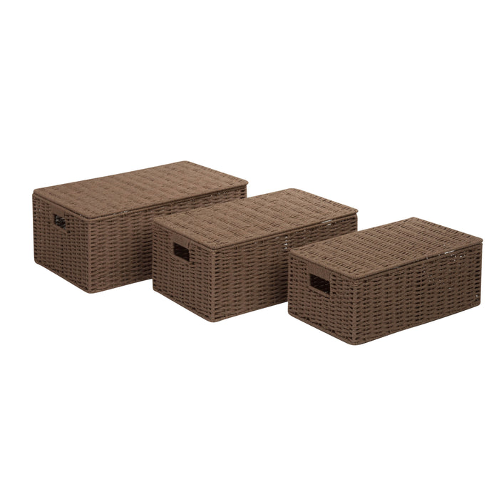 Honey Can Do Taupe Paper Rope Basket Set With Lids (Set Of 3)