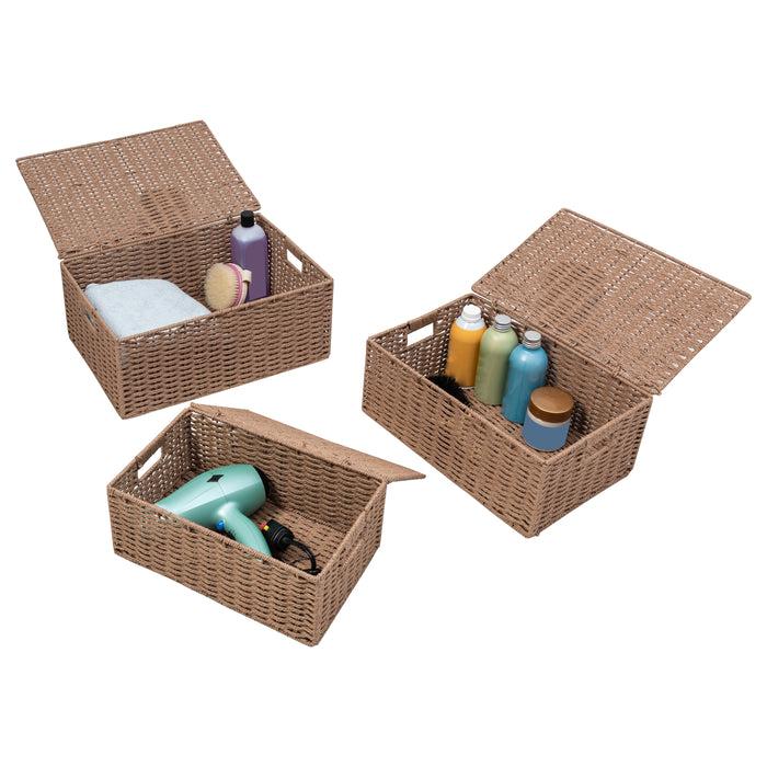honey can do Taupe Paper Rope Basket Set with Lids (Set of 3)