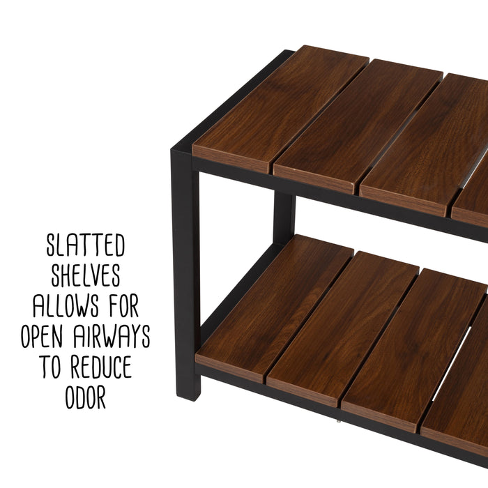 Honey Can Do Walnut/Black 2-Tier Shoe Storage Bench