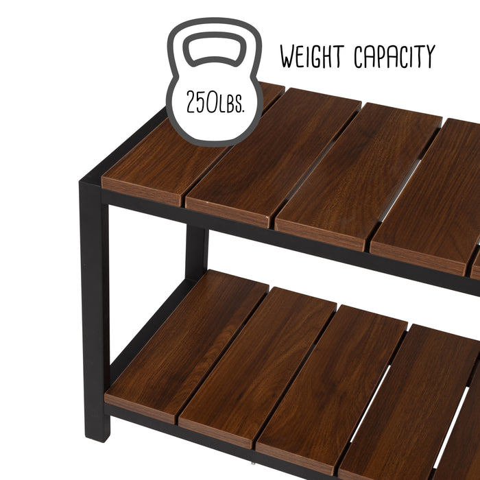 Honey Can Do Walnut/Black 2-Tier Shoe Storage Bench