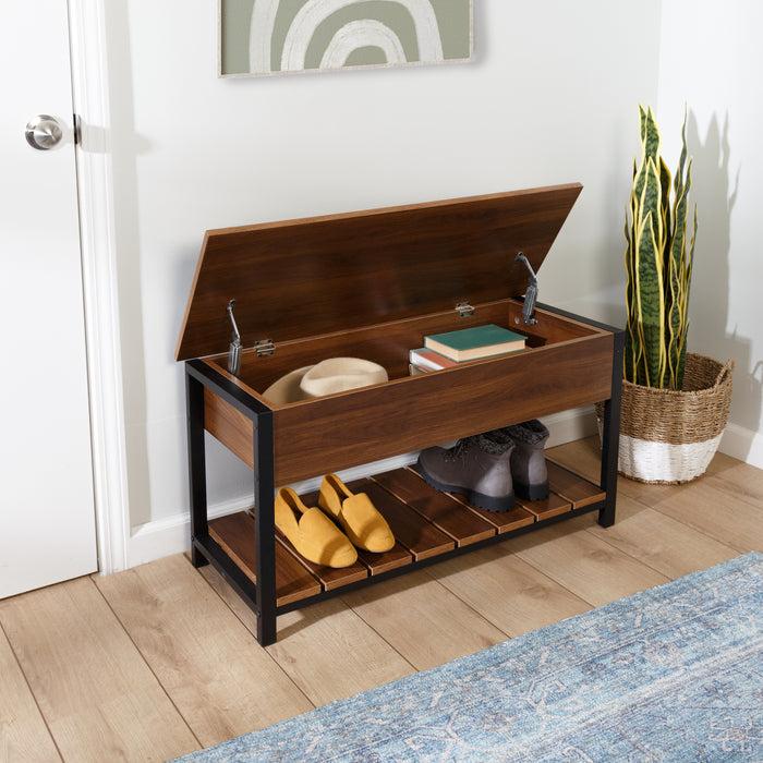 Honey Can Do Walnut/Black Bench With Open-Top And Shoe Storage