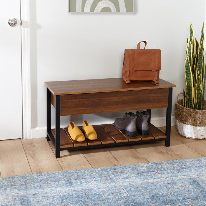 Honey Can Do Walnut/Black Bench With Open-Top And Shoe Storage
