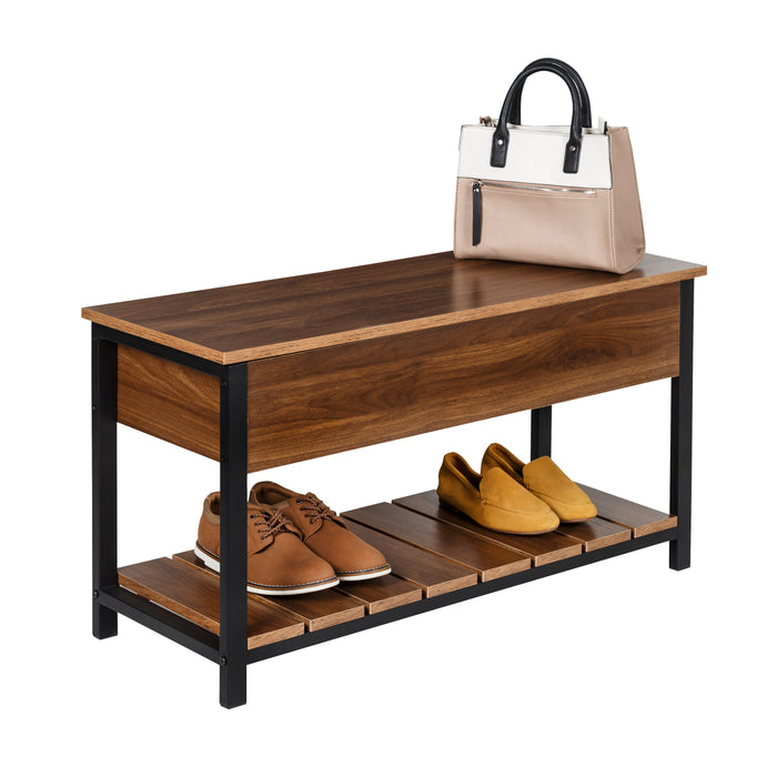 honey can do Walnut/Black Bench with Open-Top and Shoe Storage