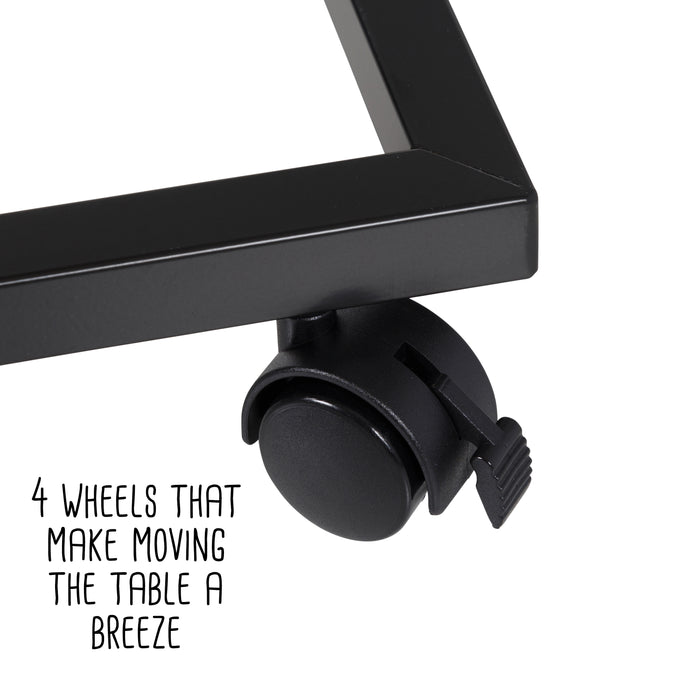 Honey Can Do Walnut/Black C-Shaped Side Table With Outlets And Wheels