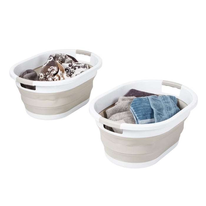 Honey Can Do Warm Gray/White Collapsible Rubber Laundry Baskets (Set Of 2)