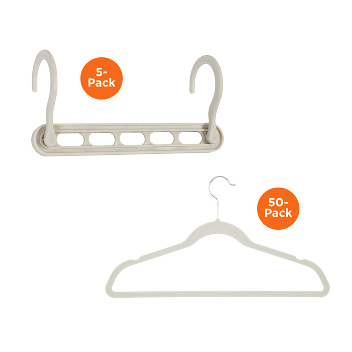 honey can do White 5 Collapsible Hangers and 50 Velvet Hangers (55-Piece Set)