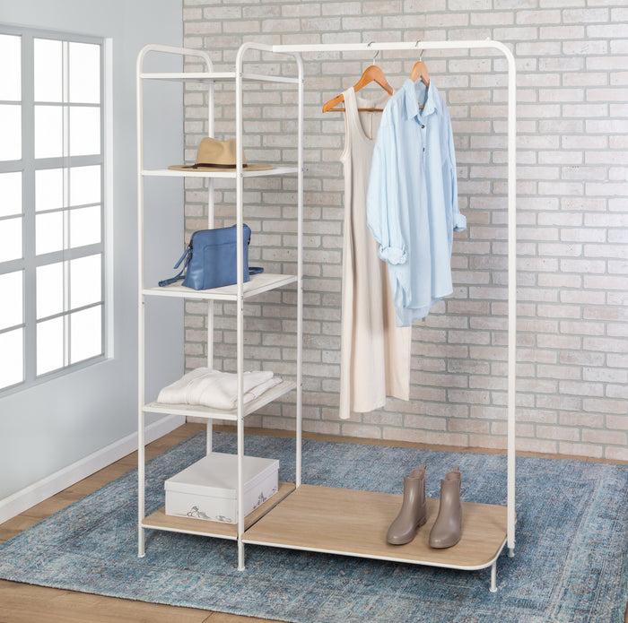 Honey Can Do White/Ash Freestanding Metal Clothing Rack With 4 Shelves