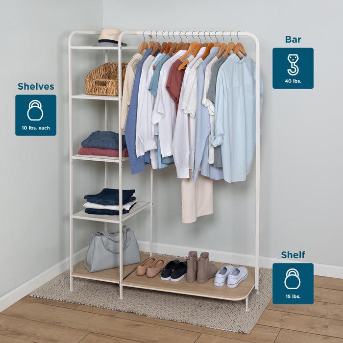Honey Can Do White/Ash Freestanding Metal Clothing Rack With 4 Shelves