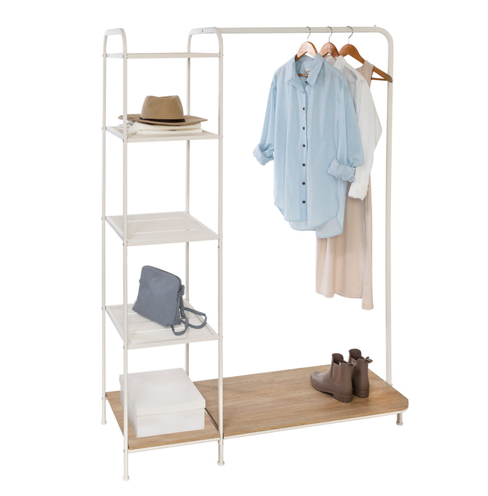 honey can do White/Ash Freestanding Metal Clothing Rack with 4 Shelves