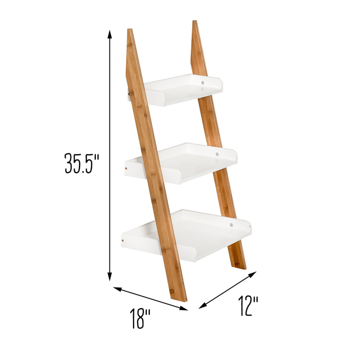 Honey Can Do White/Bamboo 3-Tier Bath Leaning Ladder Shelf
