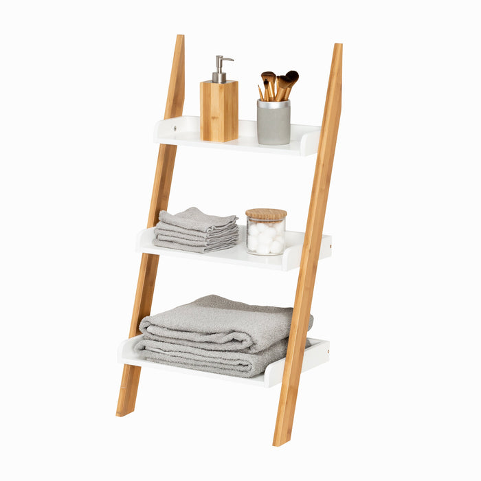 honey can do White/Bamboo 3-Tier Bath Leaning Ladder Shelf
