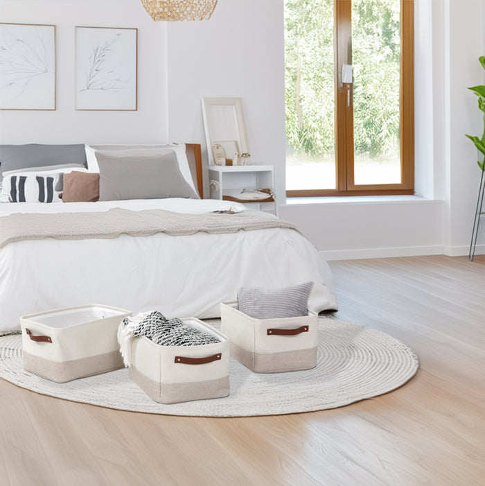 Honey Can Do White/Beige 3-Pack Decorative Canvas Storage Bins With Handles