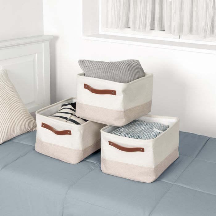 Honey Can Do White/Beige 3-Pack Decorative Canvas Storage Bins With Handles