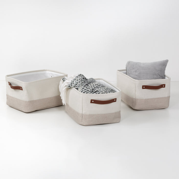 honey can do White/Beige 3-Pack Decorative Canvas Storage Bins with Handles