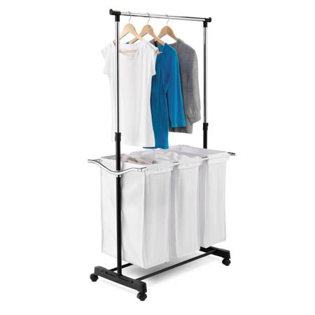 honey can do White/Black Adjustable Rolling Laundry Sorter with Rack