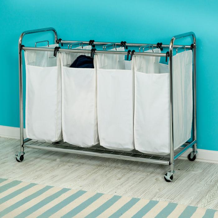 Honey Can Do White/Chrome 4-Bag Rolling Laundry Sorter