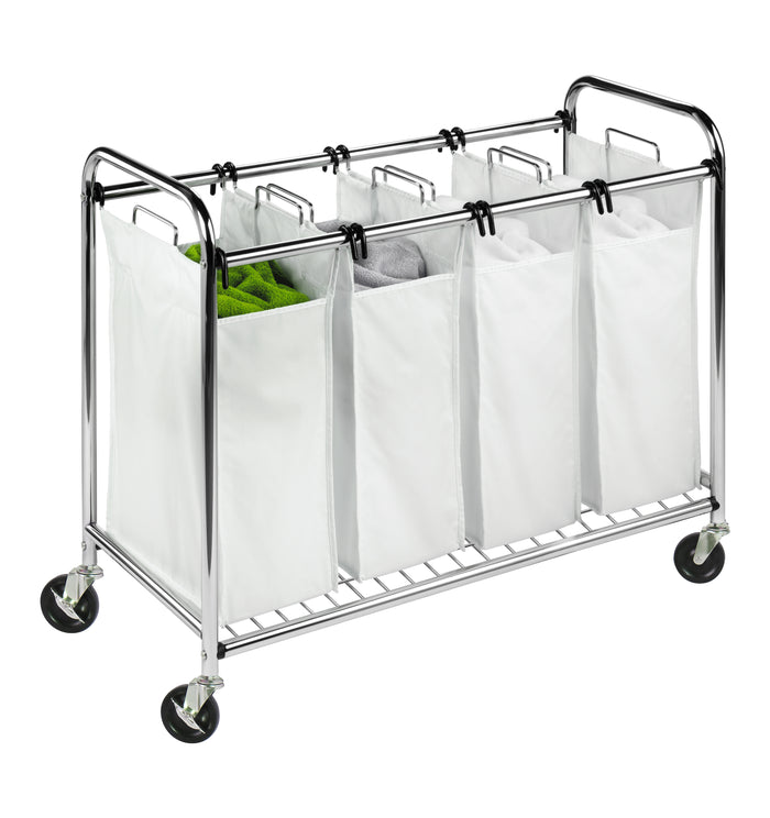 honey can do White/Chrome 4-Bag Rolling Laundry Sorter