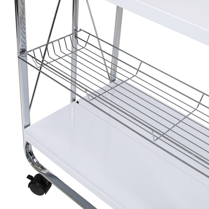 Honey Can Do White/Chrome Folding Kitchen Cart With Metal Basket