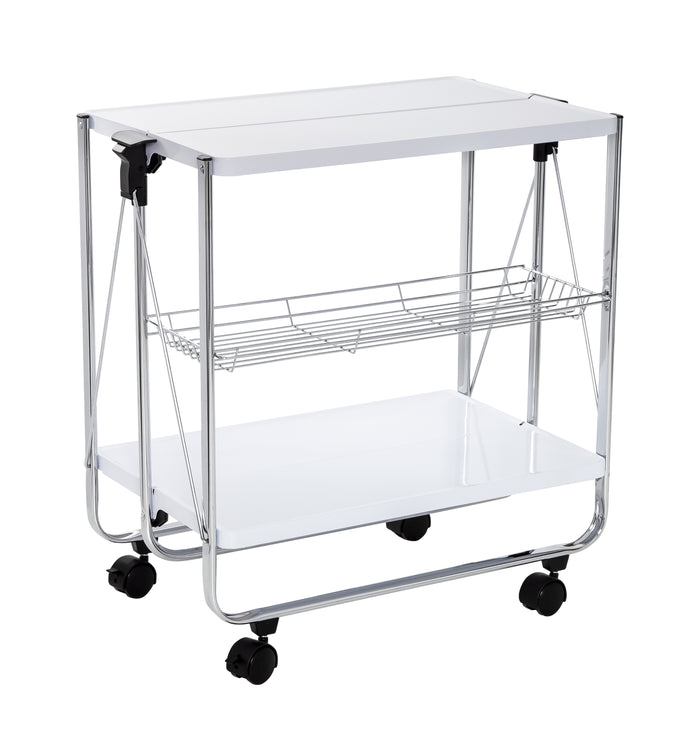 Honey Can Do White/Chrome Folding Kitchen Cart With Metal Basket