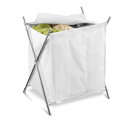 honey can do White/Chrome Folding X-Frame Triple Laundry Sorter