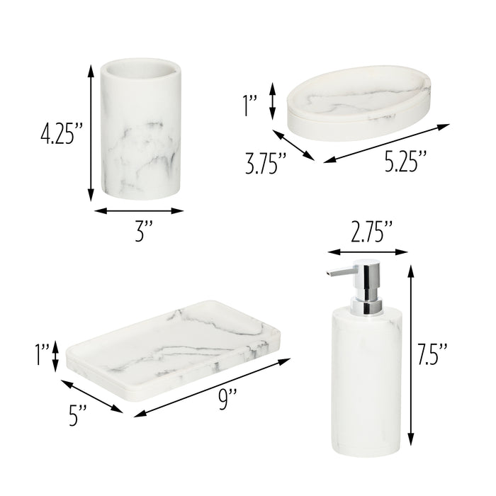 Honey Can Do White Faux Marble Bath Accessory Set (4-Piece)