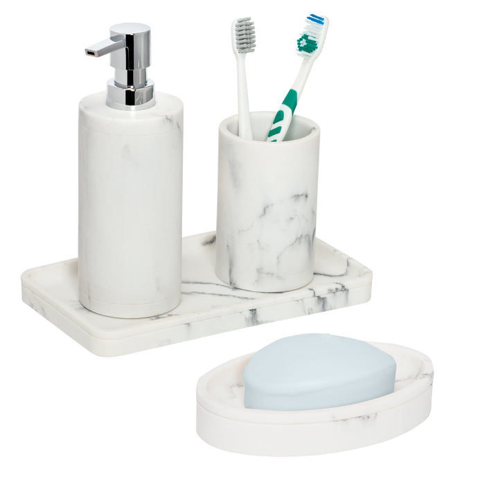 honey can do White Faux Marble Bath Accessory Set (4-Piece)