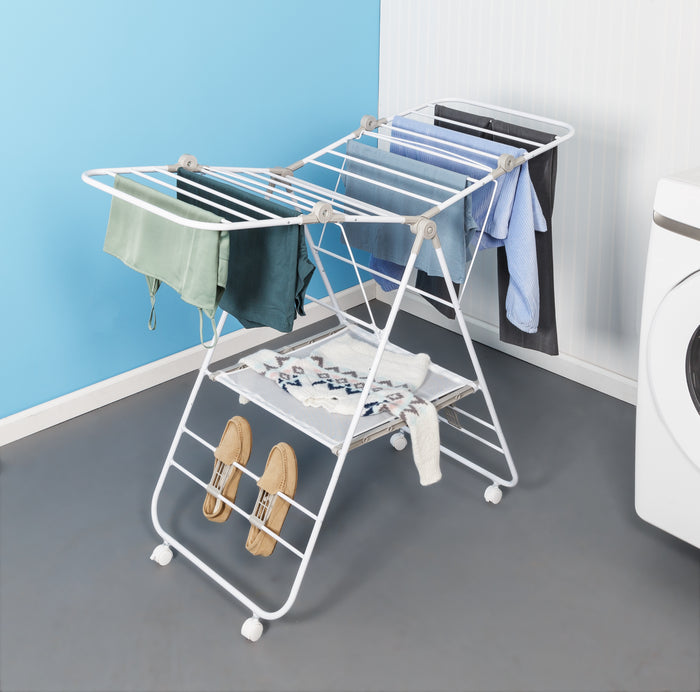 Honey Can Do White Folding Gullwing Clothes Drying Rack With Wheels