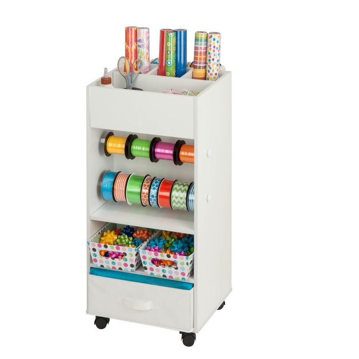 honey can do White Gift Wrap or Craft Storage Cart with Fabric Bin