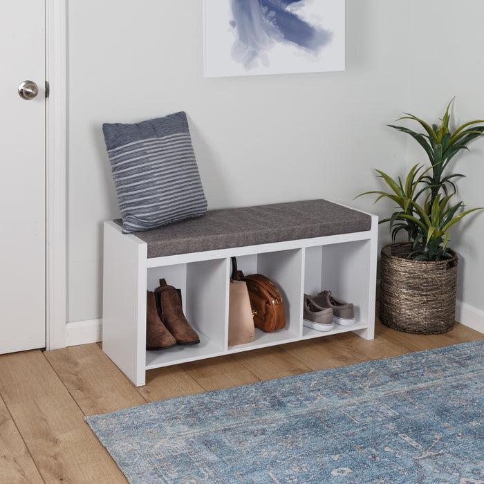 Honey Can Do White/Gray 3-Cubby Organizer Bench With Shoe Storage