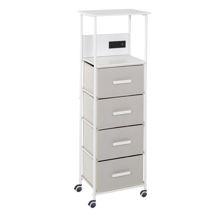 honey can do White/Gray Dorm 4-Drawer Bedside Charging Storage Cart