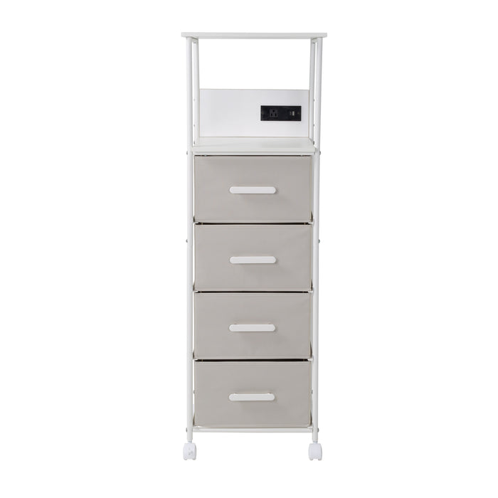 Honey Can Do White/Gray Dorm 4-Drawer Bedside Charging Storage Cart
