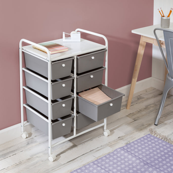 Honey Can Do White/Gray Plastic 8-Drawer Storage Cart