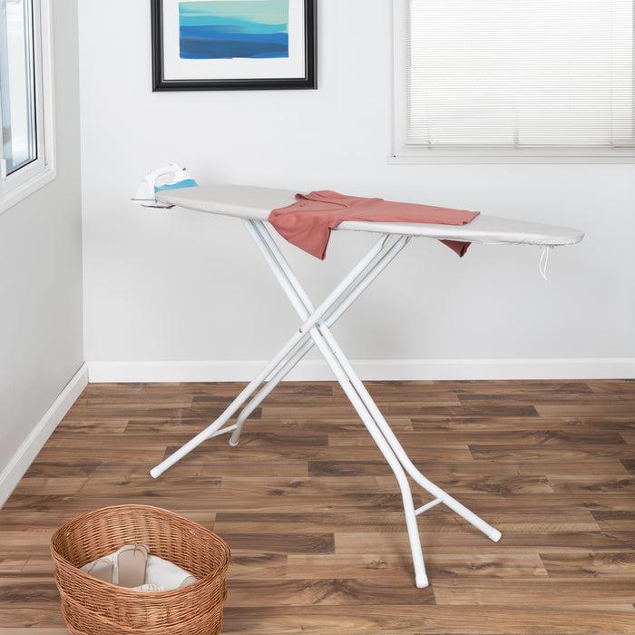 Honey Can Do White/Gray Steel 4-Leg Ironing Board With Iron Rest And Cotton Heat-Resistant Cover