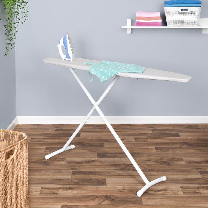 Honey Can Do White/Gray Steel T-Leg Adjustable Ironing Board With Cotton Heat-Resistant Cover